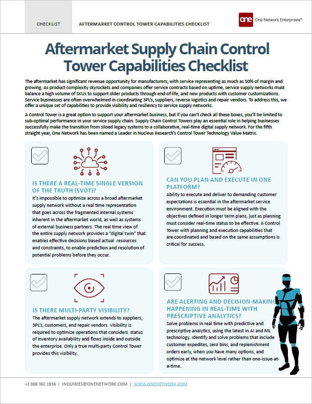 The Aftermarket Parts Control Tower Checklist - How to effectively evaluate your aftermarket parts supply chain management solutions